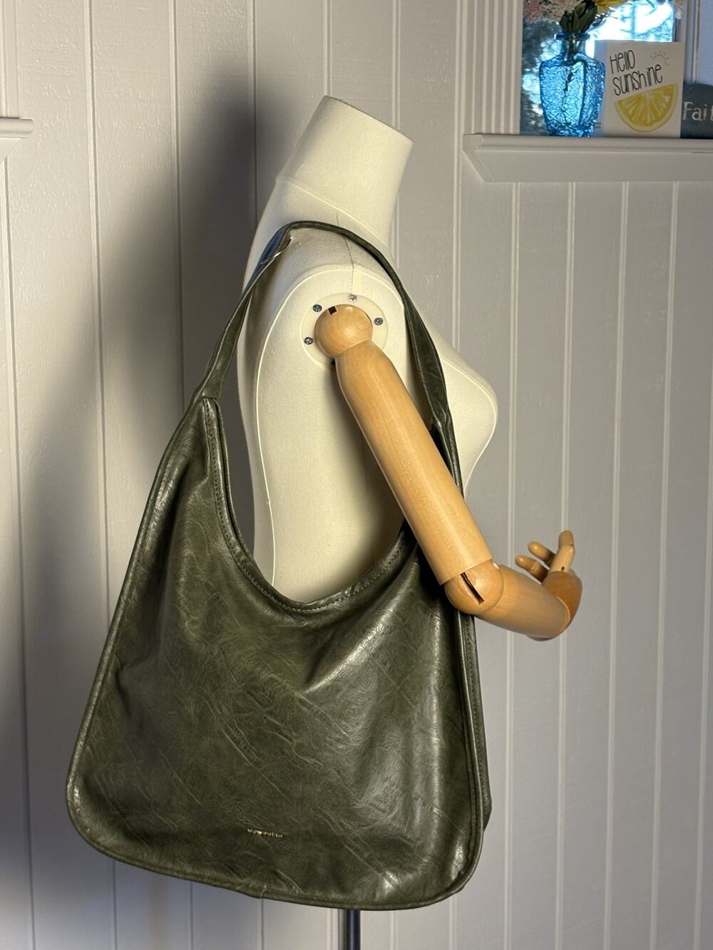 NEWBELLA Green Faux Leather Hobo Shoulder Bag large Slouchy Tote